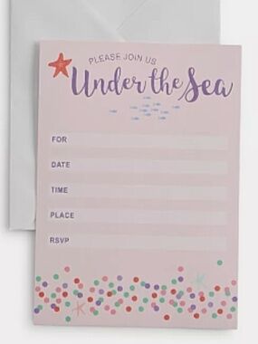 Bella Bug Pink Under the Sea Ocean Theme Set of 12 Cards Party Invitations NEW
